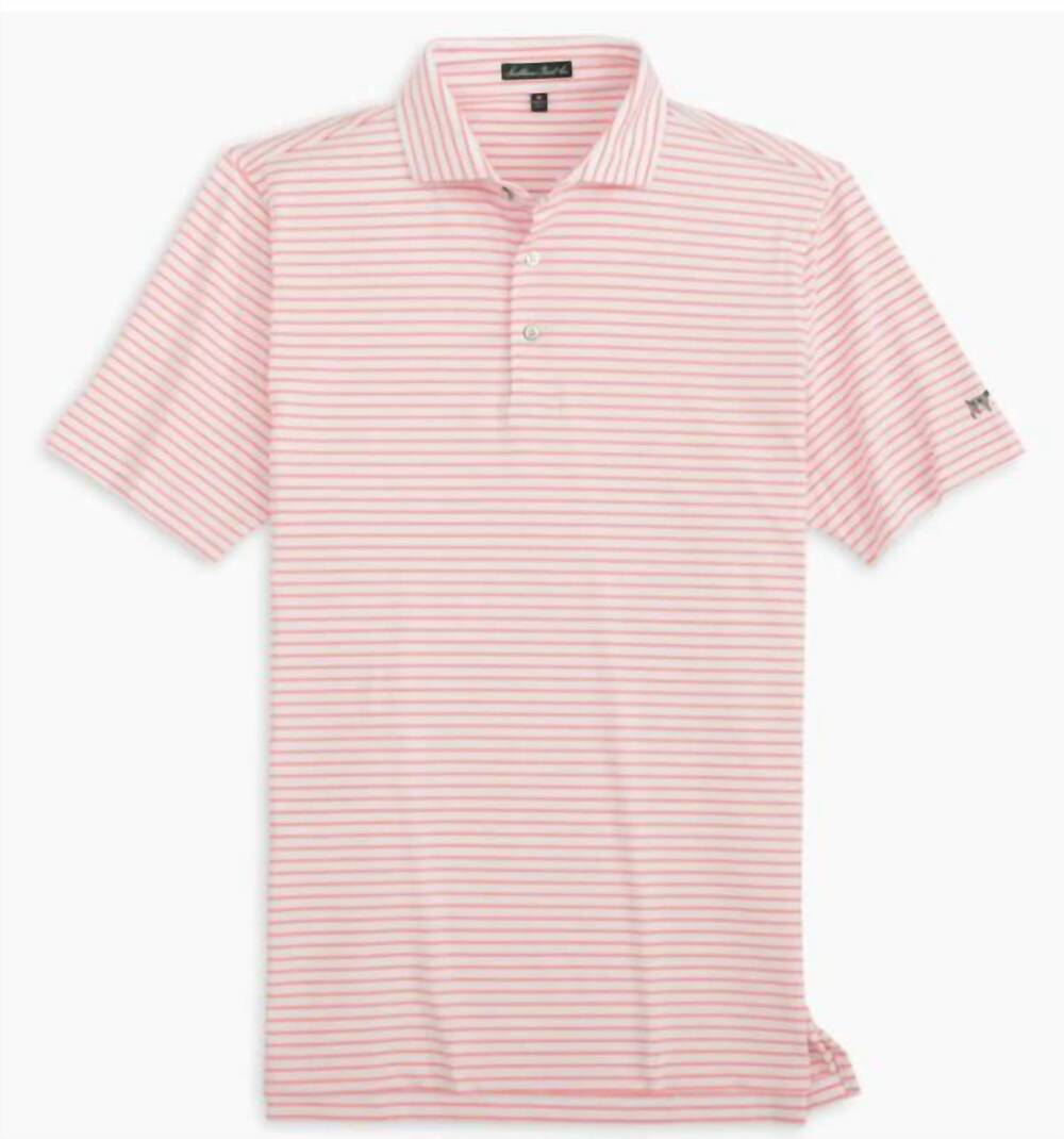 NEW SOUTHERN POINT CO. men's horizon stripe polo shirt in flamingo/white